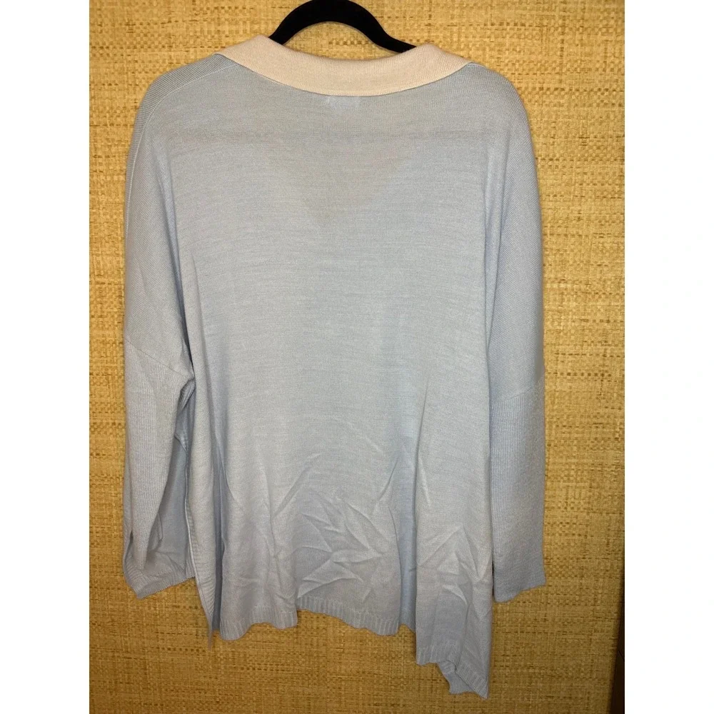 Mersea OS Catalina Light Blue Polo V-Neck Oversized Lightweight Knit Sweater